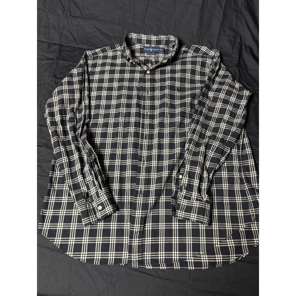 Ralph Lauren Classic Fit Plaid Button Down Shirt Mens XXL Navy Blue White Pony